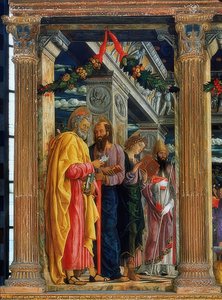 San-Zeno-altaar. Linkerkant. Afgebeeld zijn Simon Petrus, Paulus van Tarsus, Johannes de Evangelist en Zenon van Verona