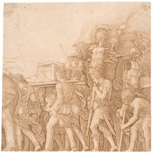 Soldaten die Trofeeën Dragen door Andrea Mantegna