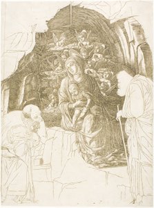 De aanbidding der wijzen (Maagd van de Grot) door Andrea Mantegna