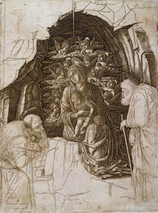 De Aanbidding der Wijzen: De Maagd in de Grot, c.1475-80 door Andrea Mantegna