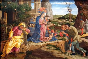 De aanbidding van de herders door Andrea Mantegna