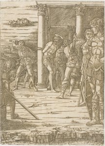De Geseling van Christus, met de Landschap Achtergrond door Andrea Mantegna