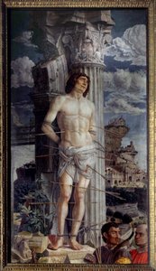 Het martelaarschap van Sint Sebastiaan Schilderij door Andrea Mantegna (1431-1506) 1480 Zon. 2,55x1,4 m door Andrea Mantegna