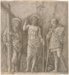 De Verrezen Christus tussen Sint Andreas en Longinus door Andrea Mantegna