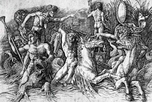 De slag van Zeegoden (detail) door Andrea Mantegna