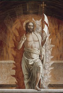 De opstanding van Jezus Christus. Detail van de predella van het altaarstuk van San Zeno door Andrea Mantegna