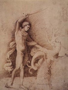 Jonge Man die een Draak Bestrijdt door Andrea Mantegna