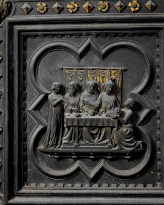 De presentatie van het hoofd van Johannes de Doper aan koning Herodes, zeventiende paneel van de zuidelijke deuren van de Baptisterium van San Giovanni, 1336