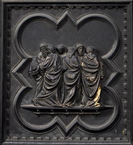 Het Transport van het Lichaam van Johannes de Doper, negentiende paneel van de Zuiddeuren van de Baptisterium van San Giovanni door Andrea Pisano