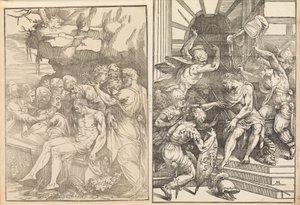 Rouw over de Dode Christus, Christus wordt aangevallen door soldaten door Andrea Schiavone