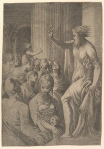 Sint Paulus predikend in Athene door Andrea Schiavone