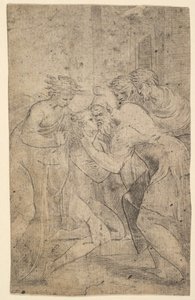 De terugkeer van de verloren zoon die aan de voeten van zijn vader valt, ca. 1536-1540 door Andrea Schiavone