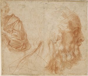 Een jongeling en het hoofd van een oude man Homerus. Studie, ca. 1521