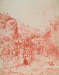 Aanbidding der Wijzen, tekening door Andrea del Sarto. Gabinetto dei Disegni e delle Stampe, Uffizi Galerij, Florence