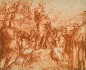 St. Johannes de Doper predikt tot de menigten, voorbereidende studie voor de fresco in het Chiostro dello Scalzo, tekening door Andrea del Sarto. Gabinetto dei Disegni e delle Stampe, Uffizi Gallery, Florence