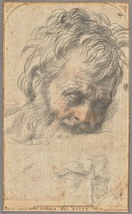 Studie voor het hoofd van de heilige Jozef (recto); Twee studies van benen (verso)