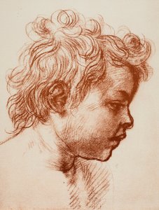 Studie voor het hoofd van St. Johannes (kind) van de Heilige Familie, Palatina Gallery, Pitti; tekening door Andrea del Sarto, Gabinetto dei Disegni e Stampe, Uffizi Gallery, Florence door Andrea del Sarto
