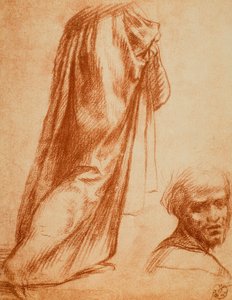 Studie van draperie en mannelijk portret; tekening door Andrea del Sarto. Gabinetto dei Disegni e delle Stampe, Uffizi Galerij, Florence door Andrea del Sarto