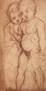 Studie van twee cherubs; tekening door Andrea del Sarto. Gabinetto dei Disegni e delle Stampe, Uffizi Gallery, Florence door Andrea del Sarto