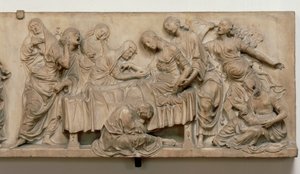 Reliëf dat de dood van Francesca Tornabuoni toont door Andrea del Verrocchio