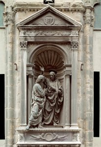 De ongeloof van St. Thomas bronzen beeldhouwwerk door Andrea di Francesco di Cione, genaamd il Verrocchio (1435-1488) Florence, Chiesa di Orsanmichele