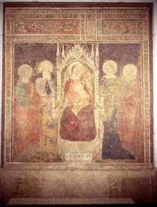 Madonna en Kind met de heiligen Elia, Johannes de Doper, Nicolaas en Leonardus door Andrea di Bonaiuto (fl.1343 77)