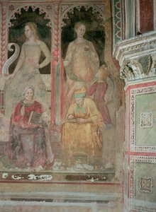 De Kerk Strijdend en Triomferend, in de Spaanse Kapel, detail van Retorica, Cicero, Grammatica en Aelius Donatus door Andrea di Bonaiuto (fl.1343 77)
