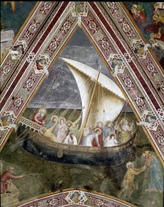 Het ruimteschip van Sint Petrus de Apostel. (Christus kalmeert de storm op het Meer van Tiberias) door Andrea di Bonaiuto (fl.1343 77)