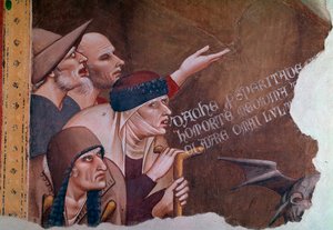 Detail van een scène van de Apocalyps die een groep invaliden, zieken en bedelaars afbeeldt