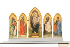 Madonna en Kind op de troon met heiligen door Andrea di Cione Orcagna