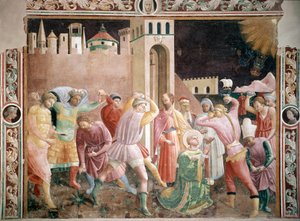 Steniging van St. Stefanus Fresco door Andrea di Giusto (actief rond 1424-1450) 1430-1450 Kathedraal van Prato, Kapel van Assunta Prato Italië