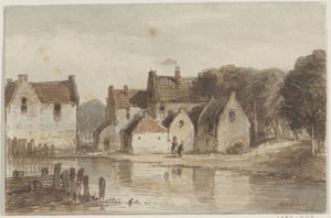 Huizen aan een vaart door Andreae (signed by artist)