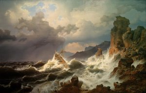 Een zeestorm aan de Noorse kust door Andreas Achenbach