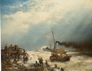 Duits: Haven van Oostende. 1858 Haven van Oostende door Andreas Achenbach