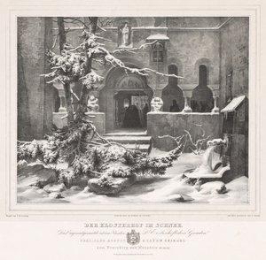 Kerkhof met sneeuw, ca. 1835