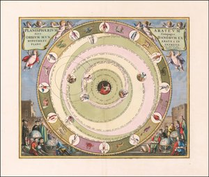 1660 hemelkaart ter illustratie van het model van het heelal van de Griekse astronoom Aratus