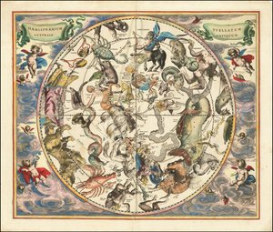1660 kaart van de sterrenbeelden van het zuidelijk halfrond