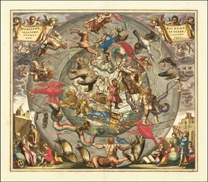 1708 hemelkaart - Haemisphaerii Borealis Coeli et Terrae Sphaeri Cascenographia