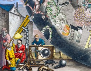 Astronomen kijken door een telescoop, 1660-1661