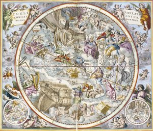 Kaart van de Christelijke Sterrenbeelden door Julius Schiller, uit De Hemelse Atlas