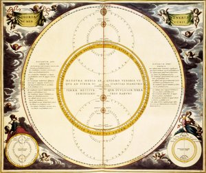 Hemelkaart en beschrijving van Venus en Mercurius, ets door Andreas Cellarius door Andreas Cellarius