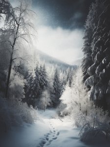 Besneeuwd bospad