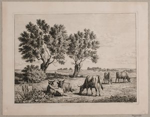 Landschap met grazend vee door Andreas Peter Madsen