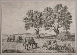 Landschap met grazend vee door Andreas Peter Madsen