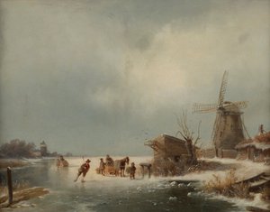 Winterlandschap met schaatsers