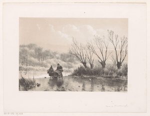 Winterlandschap met twee figuren op het ijs