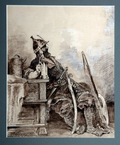 Afbeelding van de middeleeuwse Russische held Bogatyr, zwerfridder Aquarel door Andrei Petrovich Riabouchkine (Ryabushkin) (1861-1904) 1893 Dim 29,7x26,7 cm Regionale Kunstgalerij, Perm door Andrei Petrovich Ryabushkin
