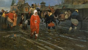 Zeventiende-eeuwse straat in Moskou op een feestdag door Andrei Petrovich Ryabushkin