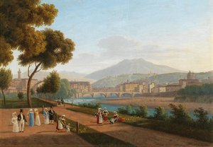 Florence, uitzicht op de Ponte Vecchio, 1826 door Andrei Yefimovich Martynov