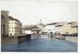 De Bolshoi Koniushennyi brug in Sint-Petersburg door Andrei Yefimovich Martynov